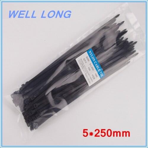 200pcs/lot 5*250mm Black Self-Locking Nylon Wire Cable Zip Ties, Cable Ties