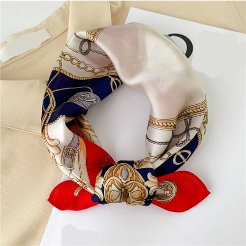 2021 Natural 100% Silk Scarf Women Foulard Neck Hairband Small Square Scarves Spring Female Kerchief Tie Design Print Bandana