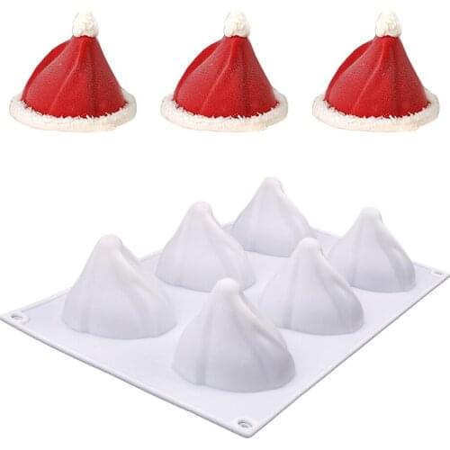 6-Christmas Hat Mousse Baking Mold DIY Dessert Silicone Cake Mold DIY Tools Kitchen Accessories Santa Ice Cream Mold