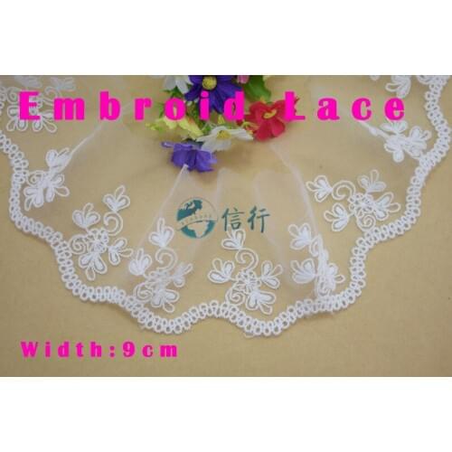 9cm width Cotton embroid lace sewing ribbon guipure trims or fabric warp knitting DIY Garment Accessories free shipping#3377