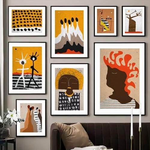 Abstract Minimalist Color Block Girl Tree Wall Art Canvas Painting Nordic Posters And Prints Wall Pictures For Living Room Decor