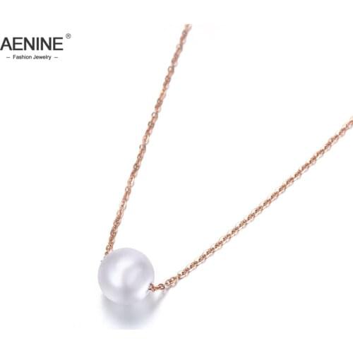 AENINE White Simulated Pearl Pendant Necklaces Jewelry For Women Titanium Steel Chokers Necklace For Christmas Gifts AN18005
