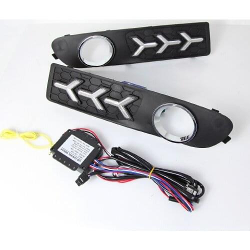 Car Flashing led drl daytime running light 2PCS For Volvo S80 2009 - 2013 with fog lamp hole cover function yellow Signal light