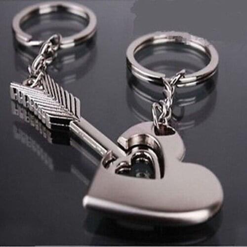 1Pair Auto Key Ring Gift Keyring Holder Finder Key-ring Fashion Arrow Of God Lovers Keychains 40* Heart Chain 7.6cm