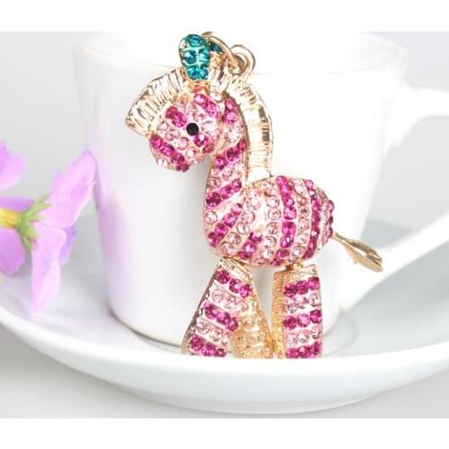 Zebra Pink Horse KeyChain Fashion Rhinestone Crystal Purse Bag Key Chain Gift Original Handmade New Arrive Souvenir