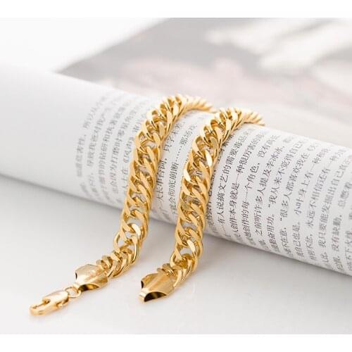 Classic Men 's Polished Snake Bone solid yellow gold GF thick necklace chain 24 "12mm 90grams