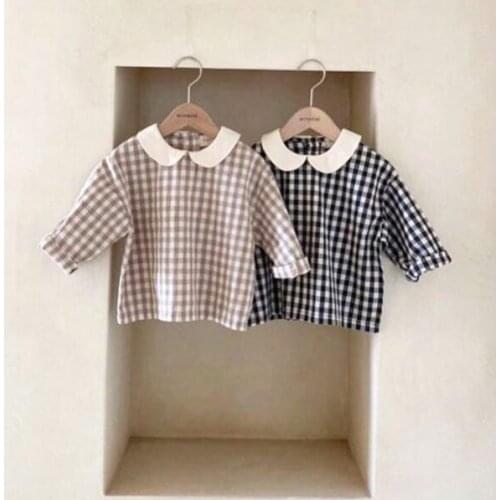 Dojhonkids Fall New Plaid Kids Girls Blouses Classic White Collar Shirts Baby Girls Shirts Casual Korea Japan Children Tops 1-6Y