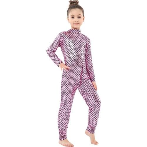 Hooded Childrens Shiny Jumpsuits One Piece Girls Overalls Kids Fish Scale Mermaid Halloween Cosplay Costume Baby Clothes