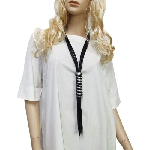 Handmade Leather Rubber Rope Metal Accessories Long Necklace For Women Fashion Gothic Style Jewelry Pendants Ladies Necklaces