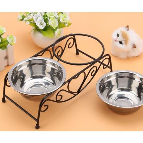 Double Bowls Dog Bowl Pet Puppy Cat Food Feeding Stainless Steel Water Dish Holder Bowl Pet Accessories Heart Floor Stand