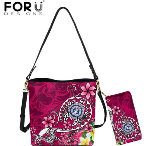 FORUDESIGNS Northern Mariana Islands Polynesian Turtle With Plumeria Print Women Bags Set Pu Leather Female Crossbody Bolsa
