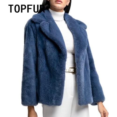 TOPFUR Import Mink Fur Jacket Female Navy blue Natural Mink Fur Coat Basic Jacket Short Luxurious Lapel Collar Real Fur Coat