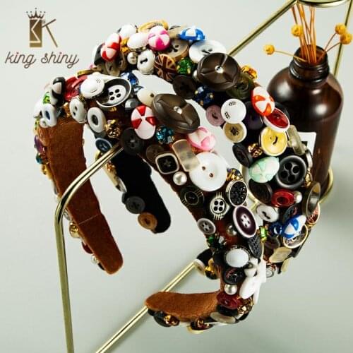 Individual Full Colorful Plastic Button Headband for Woman Elegant Hand Made Rhinestone Sponge Hairband Woman Party Hair Jewelry