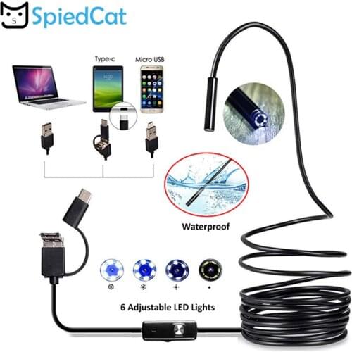 1/2/3.5/5/10M soft Cable 7mm mini Lens 3in1 Endoscope MicroUSB TypeC Windows Computer Snake Borescope Tube Snake Inspection
