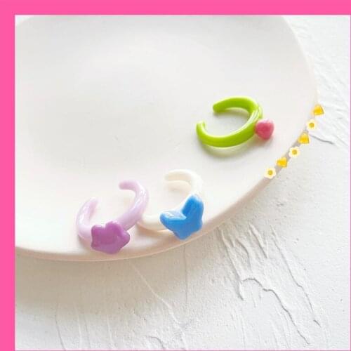 Super Cute Candy Color Resin Acrylic Girl’s Star Ring Butterfly Round Rings Opening Adjustable For Women Jewelry Party Gifts