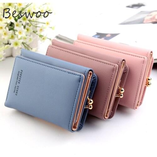 New Women Wallet Korean Short Fashion Vertical Plain Three Folds Purses Multi Function Coin Organizer Wallet Name Card Holders