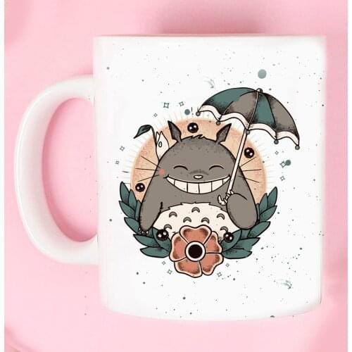 Smile Totoro and Umbrella Mug 11oz Ceramic Kids or Girl Birthday Gift Tea Milk Travel Coffee Cup