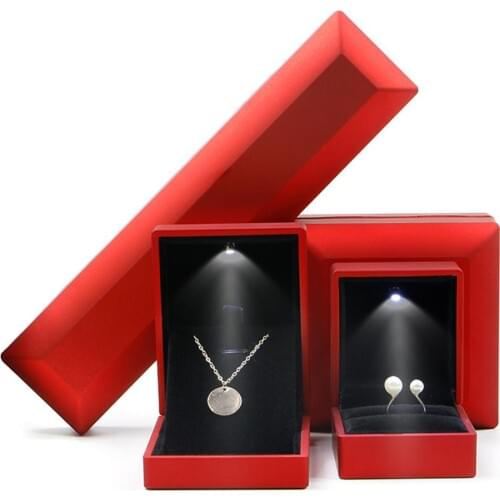Fashion Wedding LED Lighted Necklace Earring Ring Pendant Bangle Bracelet Storage Box Engagement Jewelry Display Holder Cases