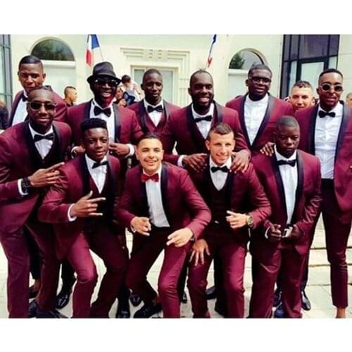 2021 New Arrival Burgundy Wedding Men Suit Slim Fit 3 Piece Tuxedo Custom Suits Groomsman Prom Party Wear Blazer With Pants
