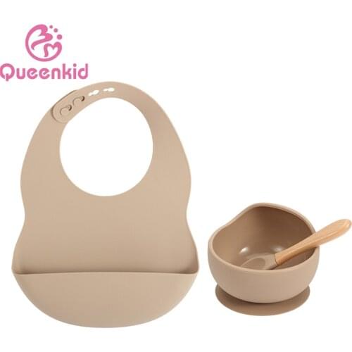 New Colors Feeding set Food Grade Silicone Bibs Baby Plate Non-silp Suction Bowl Kids Tableware Waterproof Bib BPA Free Spoon