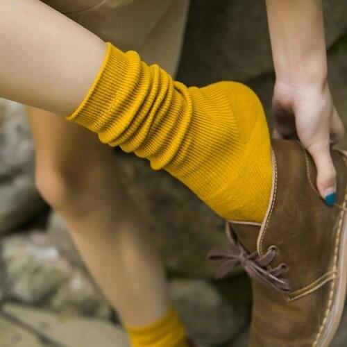 Japanese Style High School Girls High Socks Cotton Solid Color Loose Long Socks Cotton Knitting Black White Coffee Womens Socks