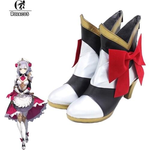 ROLECOS Genshin Impact Noelle Cosplay Shoes Game Genshin Impact Noelle Cosplay Shoes Women Boots Shoes High Boots Heels With Bow
