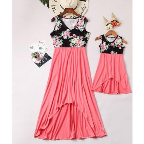 Family Matching clothes Mom And Girl Daughter Dress 2019 Flower Patter Kids Parent Child Outfits Look Mommy And Me Clothes Dress