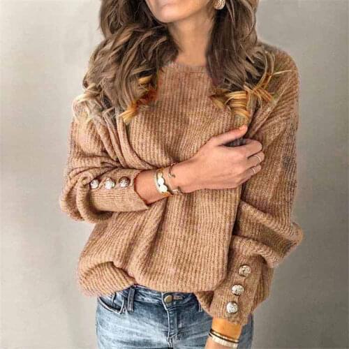 Autumn Womens Long Sleeved O Neck Button Sweaters Top Knitted Women Casual Jumper Plus Size Pullover Shirt for Ladies 2021