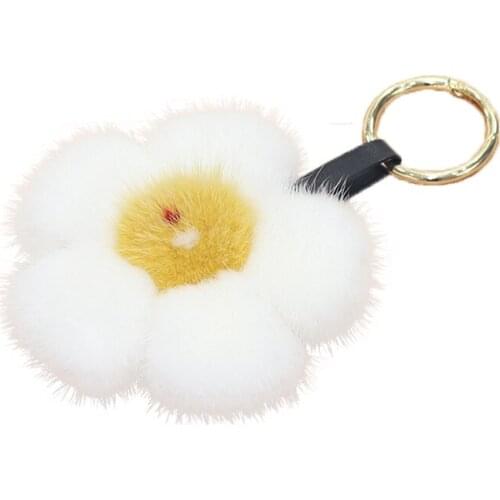 Key-Ring Pendant Bag-Hang Charm Women Real Mink Fur Fashion Sun flower Accessories