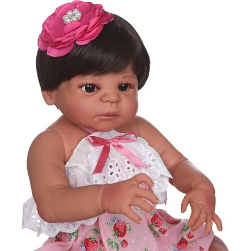 NPK Clearance Sale 55CM Victoria in Tan Skin Dark Brown Reborn Baby Girl waterproof Bath Toy Birthday Gift