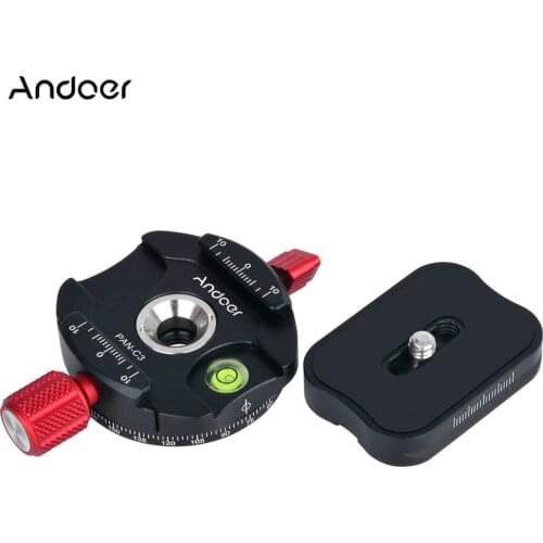Andoer PAN-C3 Panoramic Tripod Head Clamp Adapter Aluminum Alloy with Quick Release Plate for Arca-Swiss AS Standard QR Plates