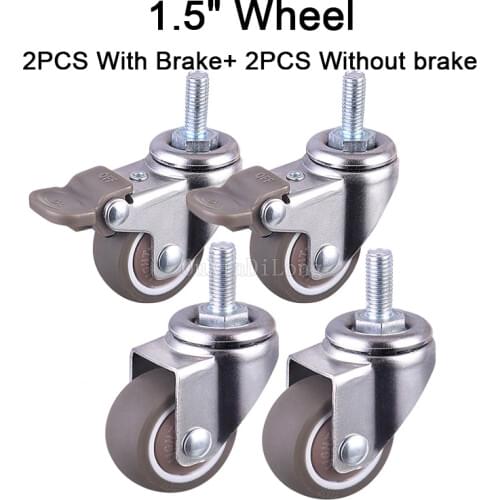 Brand New 4PCS 1.5Inch Universal Swivel Wheels Castors M6X15 Rubber Super Mute Furniture Casters Max Loading 75KG