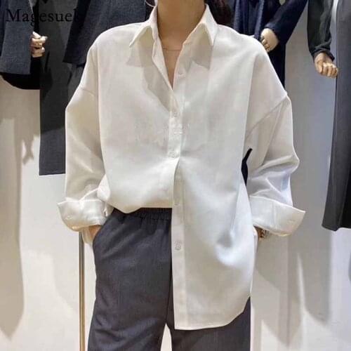 Vintage Korean Stryle Autumn and Winter 2021 Top Women Thickened Red Loose Lazy Coat Shirt Lapel Long Sleeve Blouse Blusas 12694