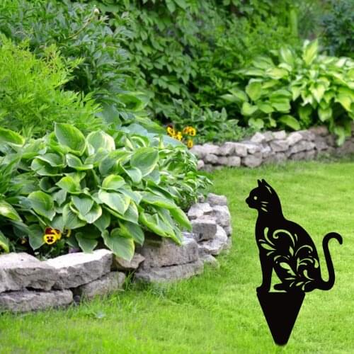 Garden Iron Cat Garden Decoration Metal Cat Garden Art Stakes Black Cat Silhouette Stake Yard Decoration Repel Rodents