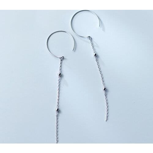 MloveAcc Punk Pure Silver Long Chain Link Earrings Dangle Women 925 Sterling Silver Tassel Earrings