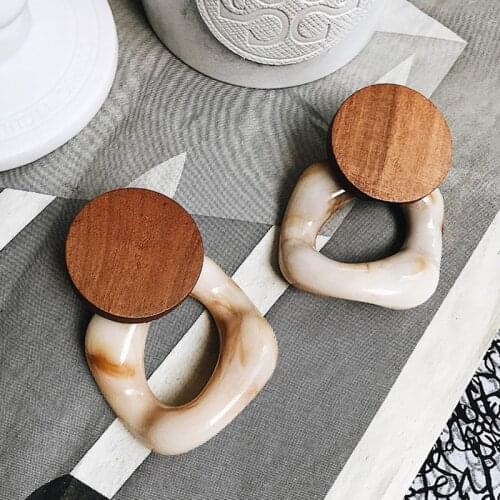 AENSOA Fashion Korea Big Resin Drop Earrings For Women 2021 New Trendy Wood Large Square Geometric Earrings Acetic Acid Jewelry