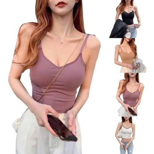 Women Spaghetti Strap Camisole Sexy V-Neck U-Shaped Backless Sports Bralette Push Up Padded Yoga Crop Tank Top Underwear