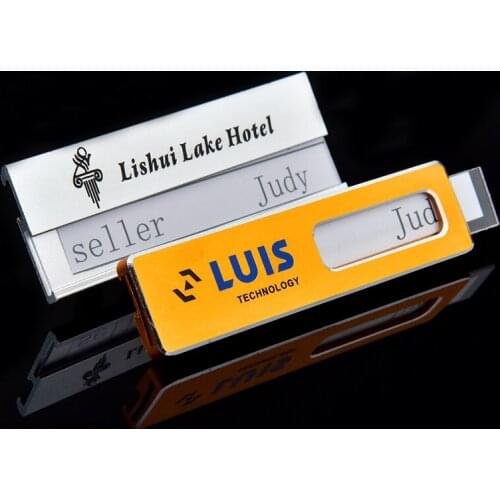 10pcs/lot engrave name tags aluminium alloy reusable staff ID badge holder with magnet