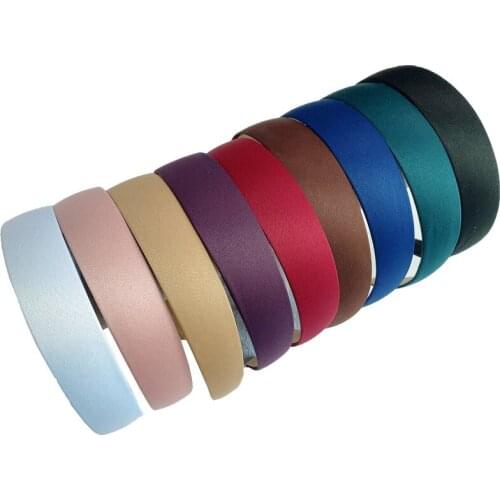 10PCS 2.5cm 1.0" Assorted Colors Satin Fabric Covered Plain Plastic Hair Headbands with velvet back,women wrapped hairbands
