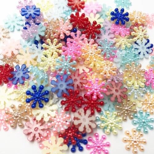 100 pcs 15 mm Mixed Flower Pearl Patch Resin Crafts Bead Flatback Cabochon Scrapbook Christmas DIY Accessories Buttons