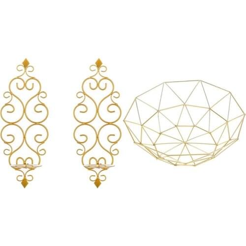 2PCS Iron Candle Sconce Holder with Metal Wire Fruit Basket Fruit Bowl