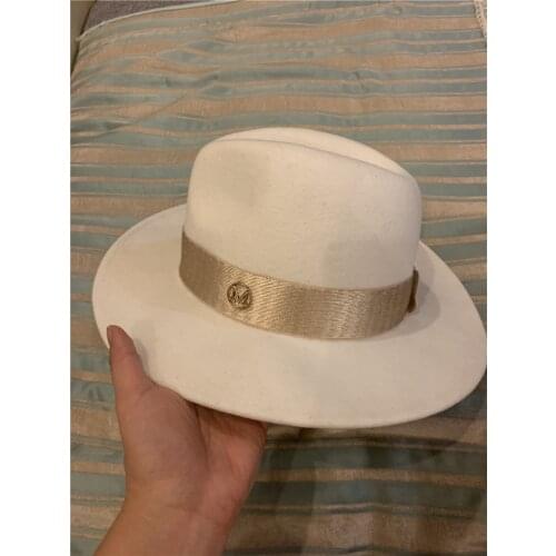 202106-milk white wool new gold ribbon holiday lady fedoras cap women leisure panama jazz hat