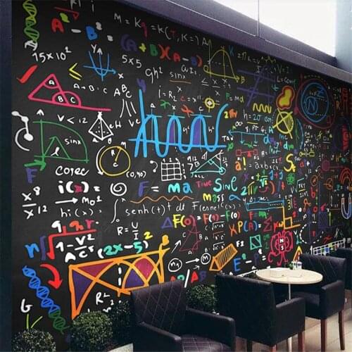 Milofi custom 3D wallpaper mural color chalk mathematical formula blackboard background wall living room bedroom decoration wall