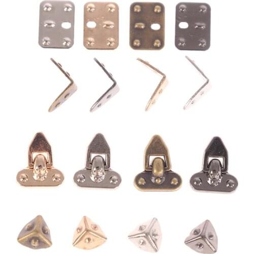 4Pcs Mini Metal Crafts DIY Manual Doll Bags Parts Doll Suitcase Box Case Corner Protector Luggage Trunk Lock Box Accessories