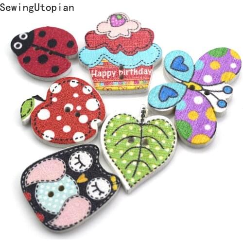 500PCS 2 Hole Animals Wooden Buttons for Scrapbooking Crafts DIY Baby Children Clothing Sewing Accessories Button Decoration