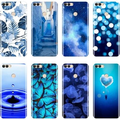 For Huawei P10 P20 P8 P9 Lite 2017 P9 Lite Mini P10 Plus P20 Pro P Smart Phone Case Silicone Soft Blue Heart Flower Back Cover