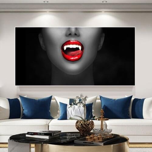 Black and White Art Canvas Painting Modern Vampire Girl Poster Print Wall Art Picture Living Room Bedroom Home Decoration