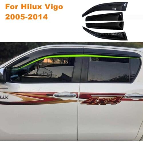 For Toyota Hilux Vigo 2005-2014 4pcs/lot Awnings & Shelters Side Window Deflectors Sun Rain Deflector Guards With Logo