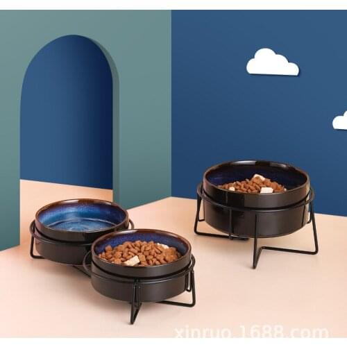 Pet Cat Dog Double Ceramic Bowl Feeding For Puppy Cat Dogs Eating Feeder Water Dispenser With Raised Stand Supply Product #P007