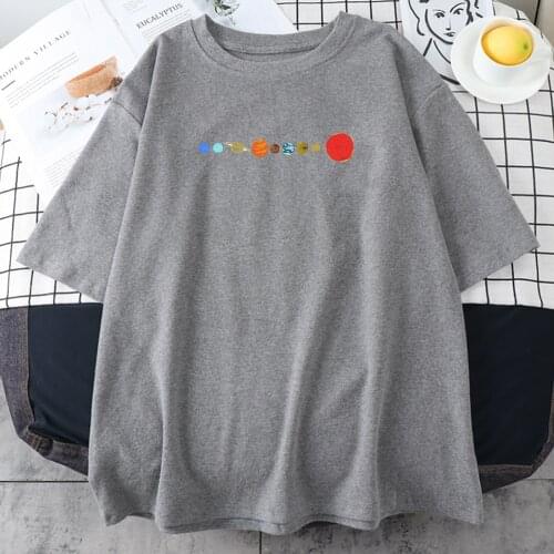 Hand Drawn Planets Print Womens Tshirts Aesthetic All-Match Streetwear Fitted S-Xxxl Clothing Funny Comfortable T Shirts Woman